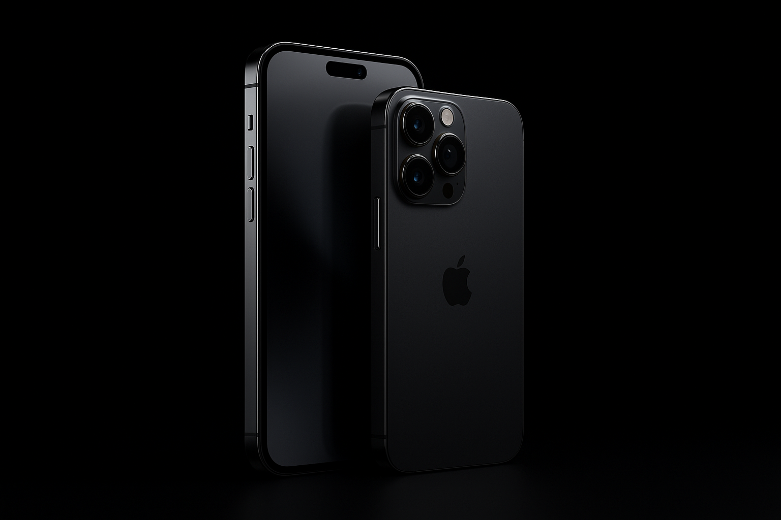 genera su sfondo nero l'immagine di un iphone di ultima generazione